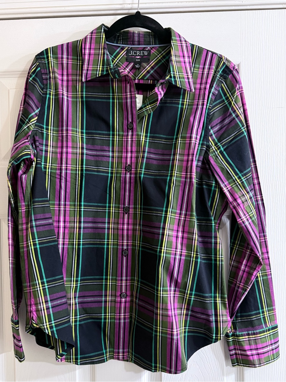 J. Crew Plaid Button-Down Shirt — Purple, Black & Green